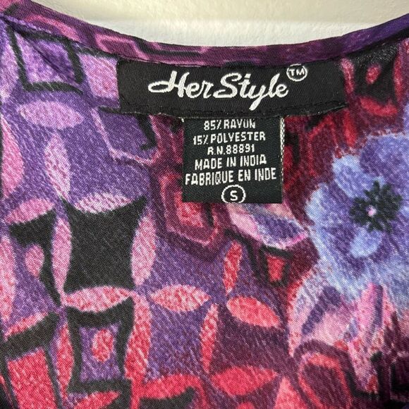 HERSTYLE Purple Black Asian Floral Print Maxi Dress S Y2K Fairy Whimsi Babydoll - Picture 3 of 14